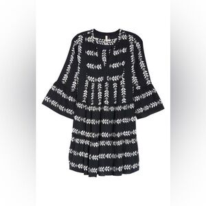Elan black and white embroidered swing dress, size L
